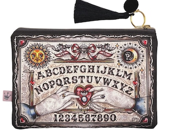 Zipper Pouch «Ouija Board», Cosmetic Pouch, Cosmetic Bag, Makeup Bag, occultism, planchette, spirit pouch, spirits, necromancy, vintage
