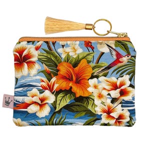 Mini sacchetto con cerniera «Hibiscus 1», sacchetto hawaiano, Hawaii, sacchetto arancione, sacchetto cosmetico, portamonete, borsa per il trucco, borsa hawaiana, ibisco, oceano
