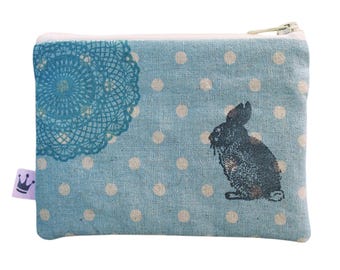 Mini Zipper Pouch «Bunny Blue», Bunny Zipper pouch, Coin Purse