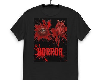 Men's classic tee I Love Horror Print T-shirt Horror Fans Blood Gore Eye Heart Horror Blood Splatter Original Gory Black Print T-shirt