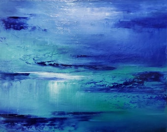 Storm Landscape Horizontal Oil Painting Australian Art Turquoise Storm Blue Rainstorm 40x50cm Original Rain Clouds Reflections Clearing Sky