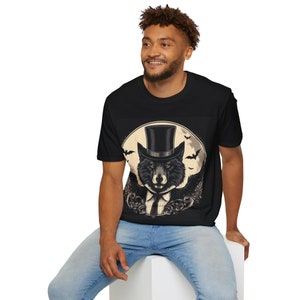 Unisex Softstyle T-shirt,Wolf Portrait,Suit,Tie,Hat,PrintedTee,Original Design,Wolf,Bats,Moonlight,Goth,Dark,Warewolf,Unisex,Bat Wings, image 6