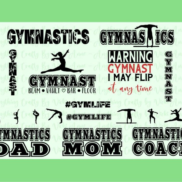 Gymnastics SVG Pack ~ Gymnast, Mom, Dad, Coach, Warning Gymnast I May Flip At Any Time