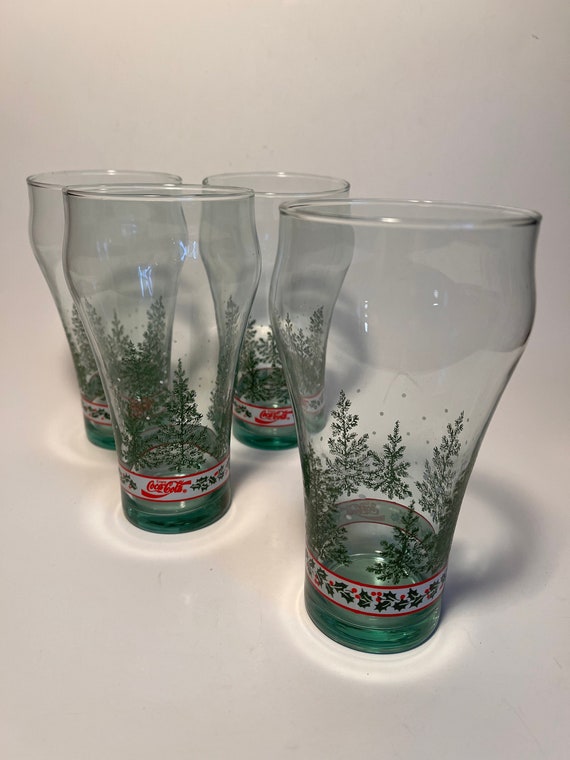 Vintage COCA-COLA Christmas Glasses, Holiday Pine Tree Tumblers