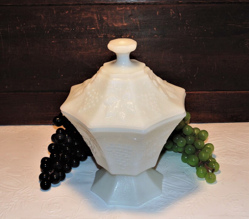 Vintage White Milk Glass Candy Dish Compote Paneled Grape and Etsy