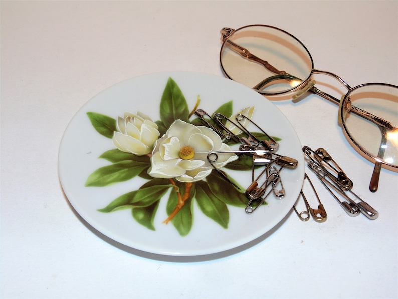 White Gardenia Flower Home Decor Vanity Dish Hand Painted Pin Dish Small Porcelain Decorative Plate
