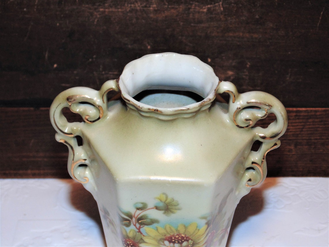 Vintage Austrian Vase Hand Painted Flowers Urn With Ornate Etsy