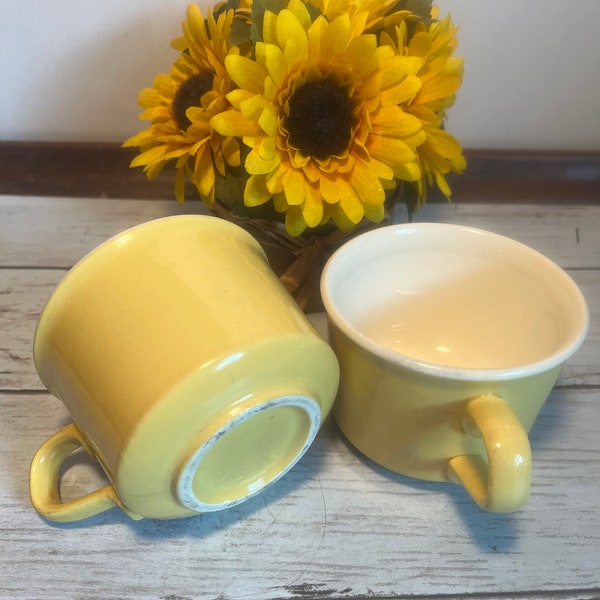 Yellow Coffee Cups, USA Pottery, Set of 2 Cups, Vintage Dinnerware, Mid-Century Mugs