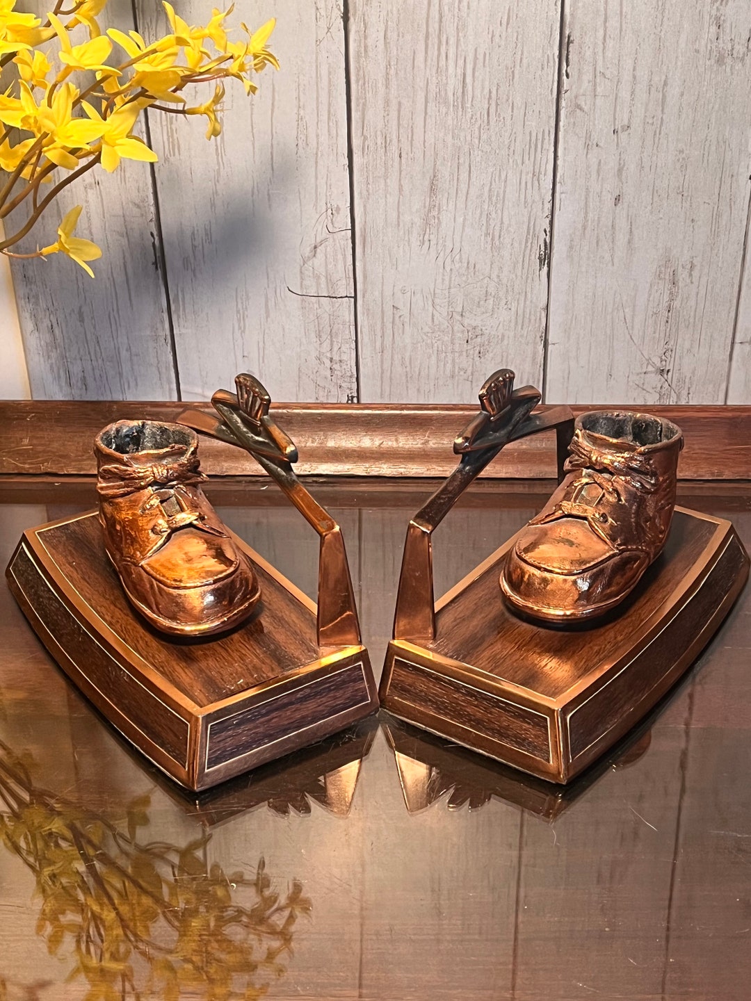 Vintage Pair Bronzed Baby Shoe Bookends, Nursery Decor, Shower Gift Etsy
