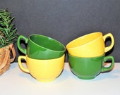 Carnival Coffee Cups by Homer Laughlin, Yellow and Green, Fiesta Ware Look-A-Like, Vintage Tea Cups, Farmhouse Kitchen