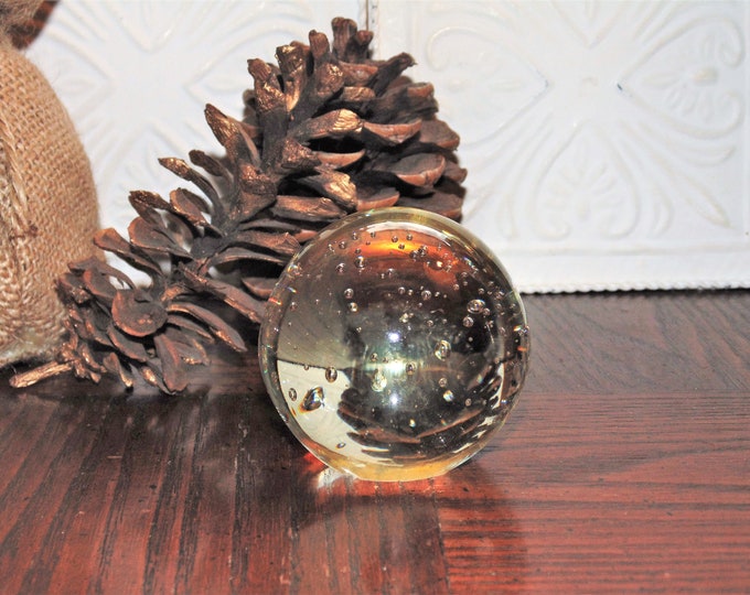 Round Glass Ball Paperweight, Clear Controlled Bubbles, Desk Decor