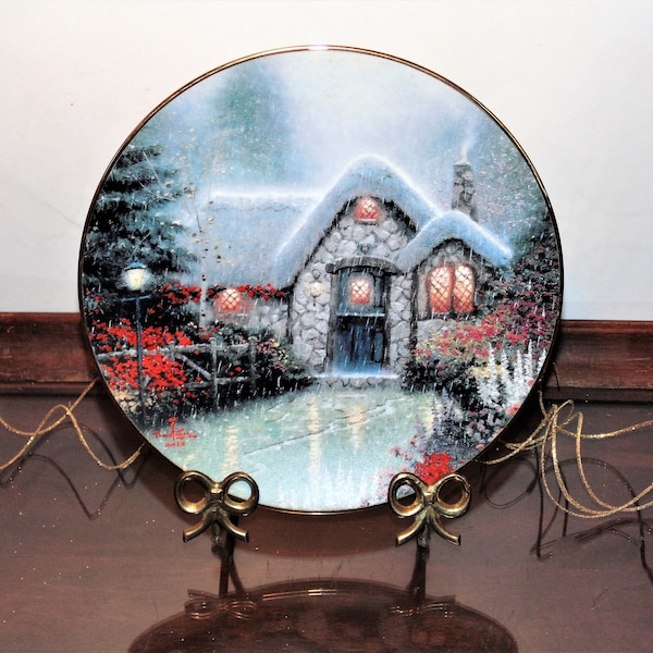 Thomas Kinkade Collectors Plate Woodsman's Thatch Cottage Limited Edition Numbered Home Decor Gift