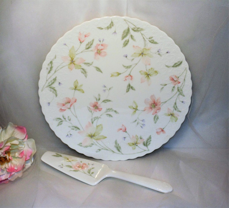 Cake Plate and Server Mikasa Bone China Pastel Garden Etsy