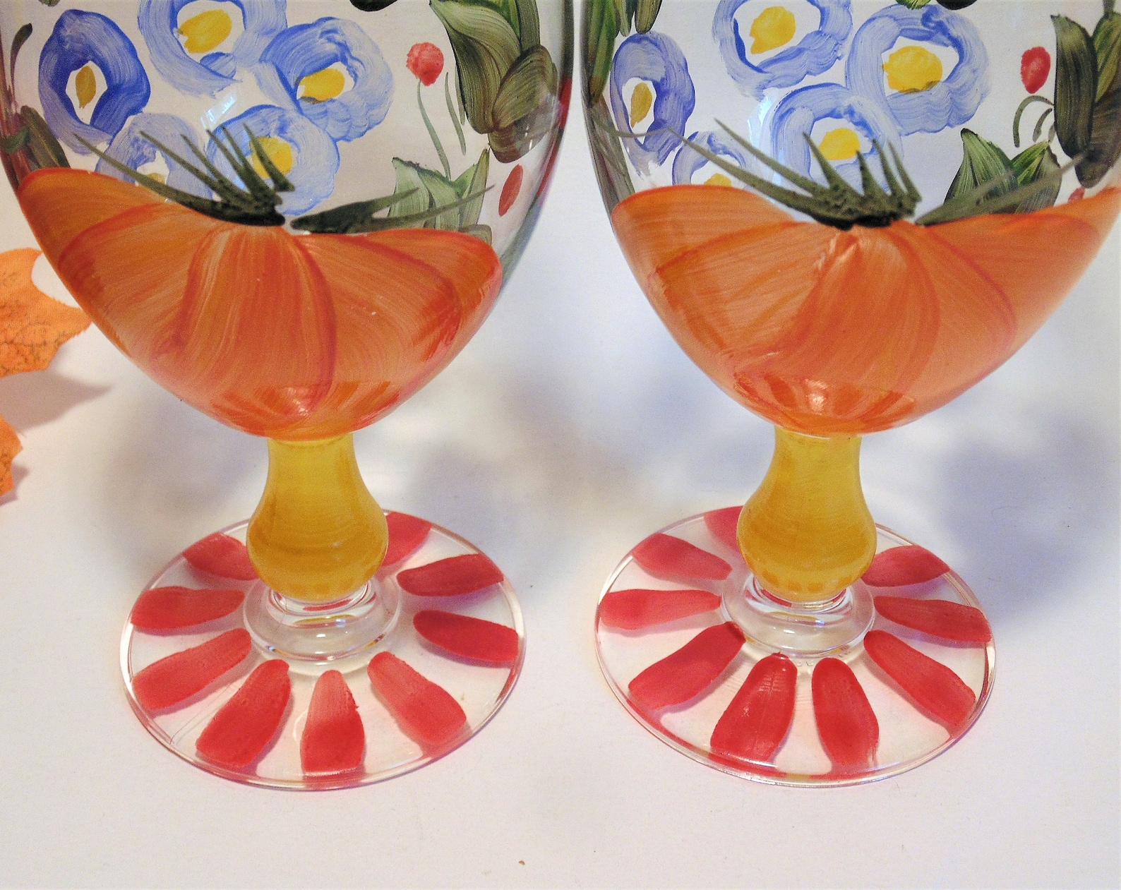 Hand Painted Italian Glass Water Goblets Set of 2 Fall Etsy