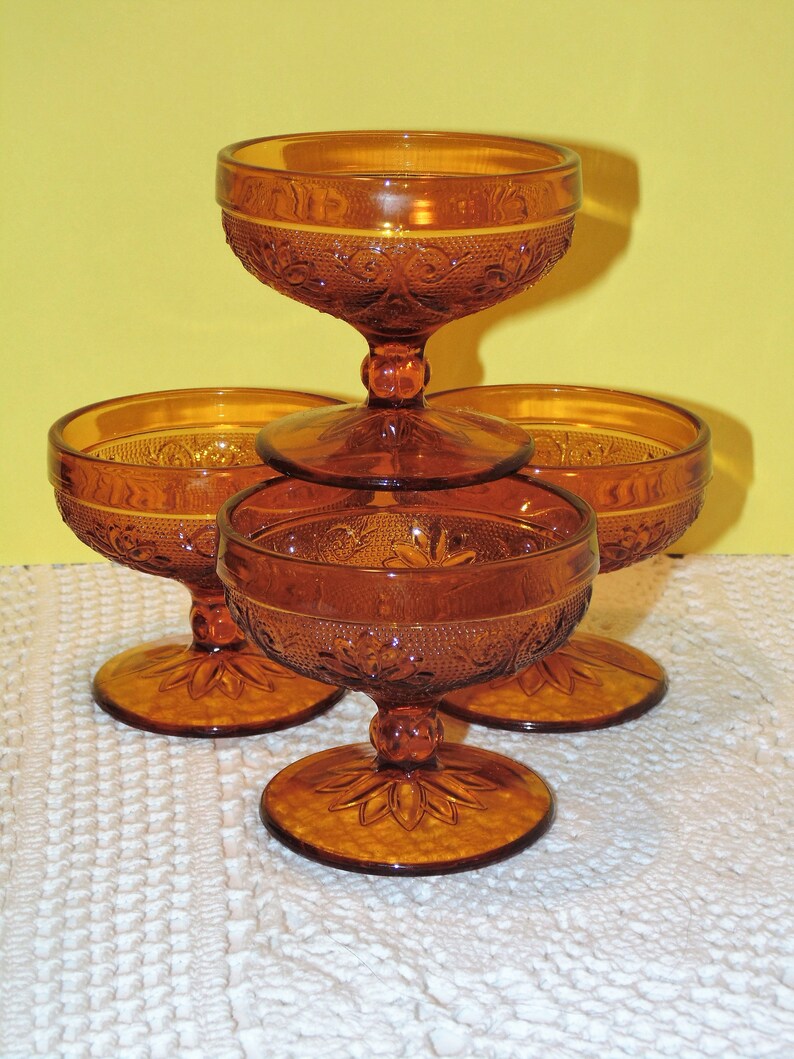 Amber Tiara Glass Sherbet Dishes Vintage Dessert Cups Set of 4 Etsy