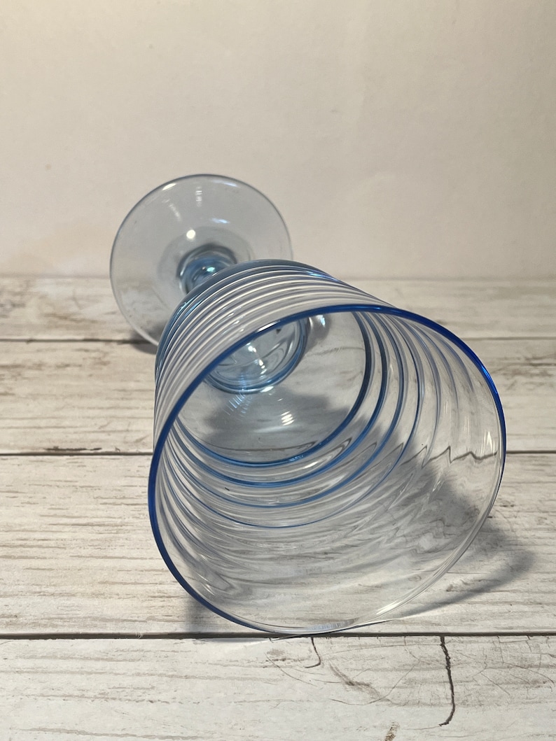 Libbey Blue Glass Goblet, Sirrus Pattern, Retro Ribbed Glass