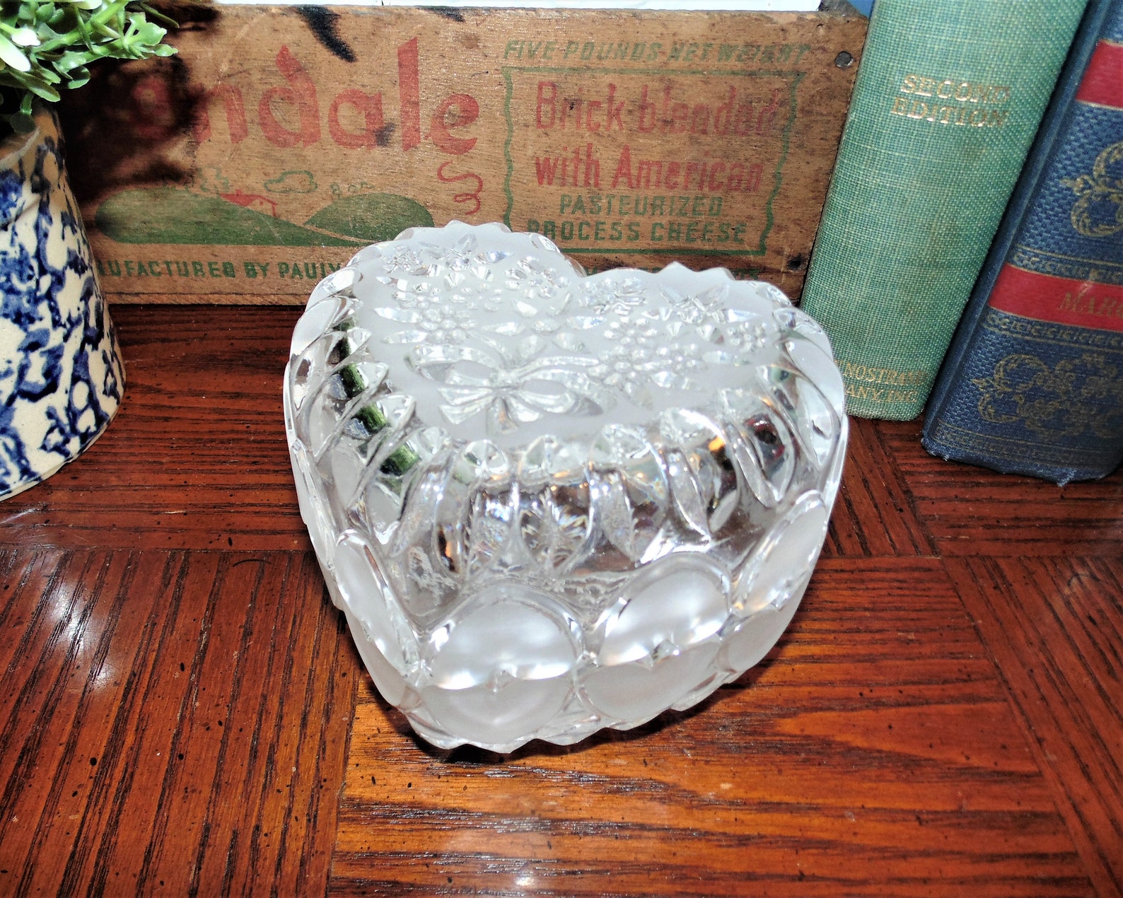 Bliekristrall Heart Shaped Candy Dish and Lid Trinket Dish Etsy