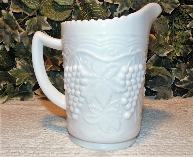 Imperial Milk Glass Pitcher Imperial Glass Grapevine Milk Etsy