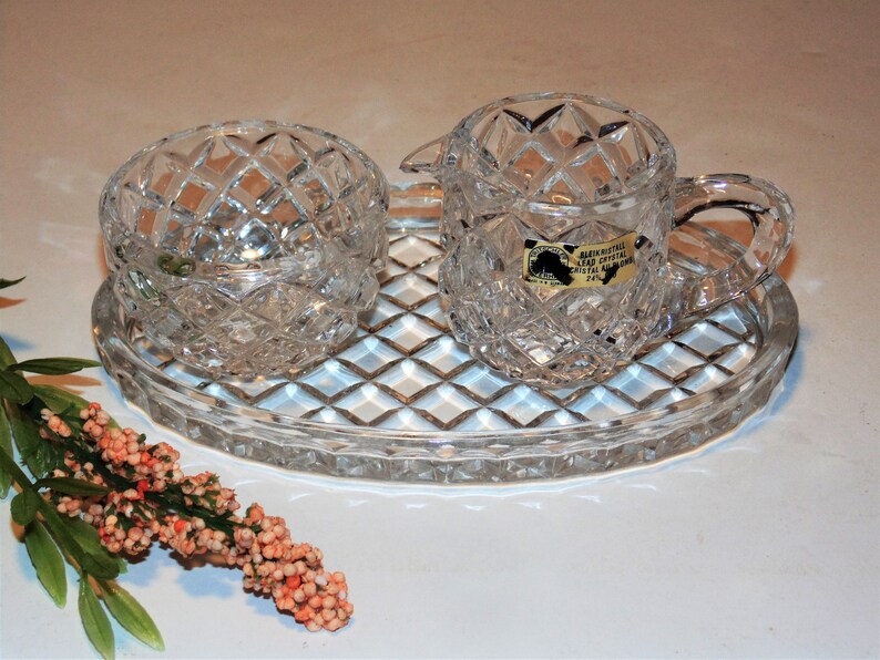 Crystal Cream And Sugar Set With Tray Miniature Set By Etsy