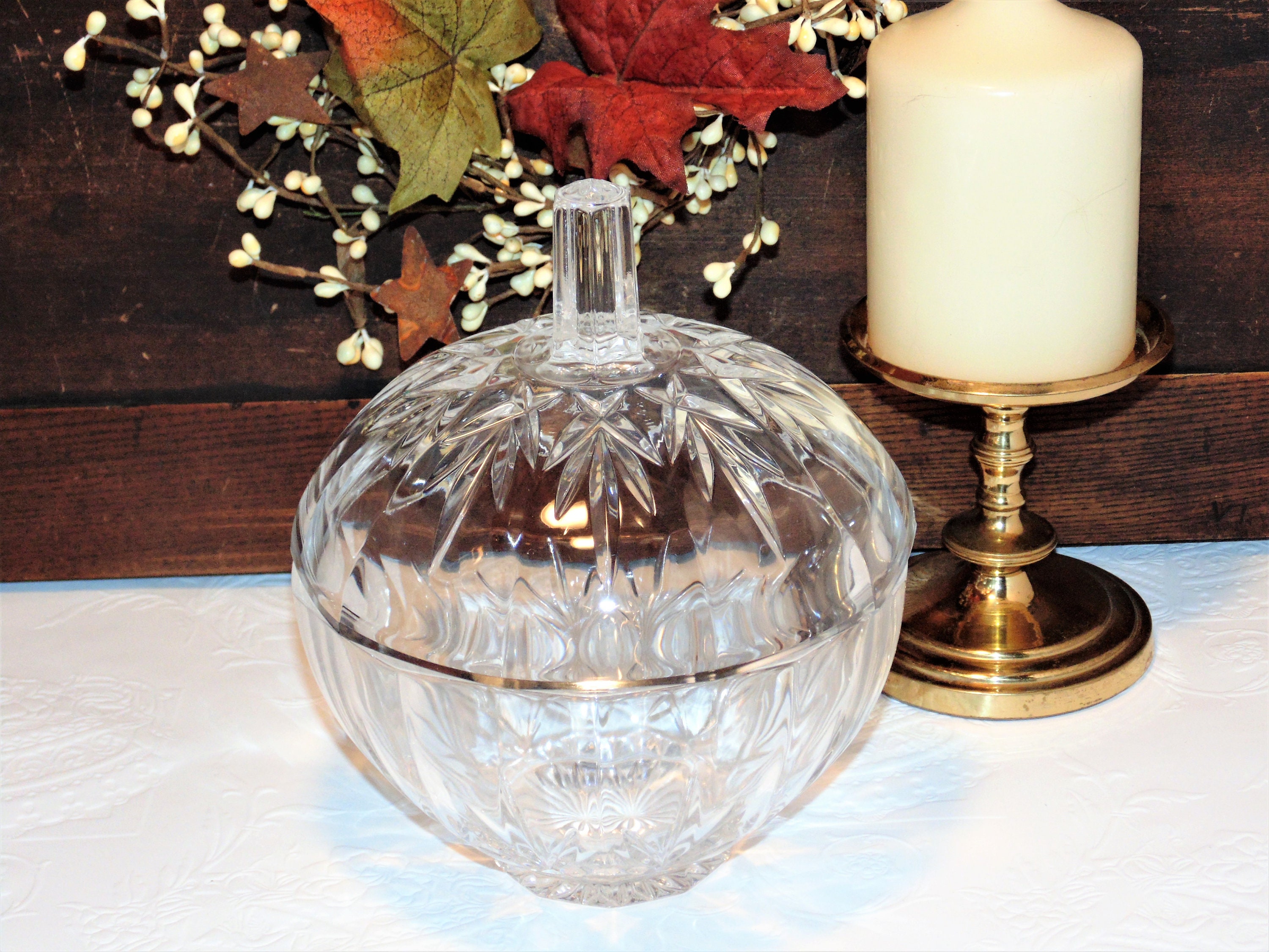 Lead Crystal Candy Dish Acorn Shaped Covered Bowl Pineapple Etsy
