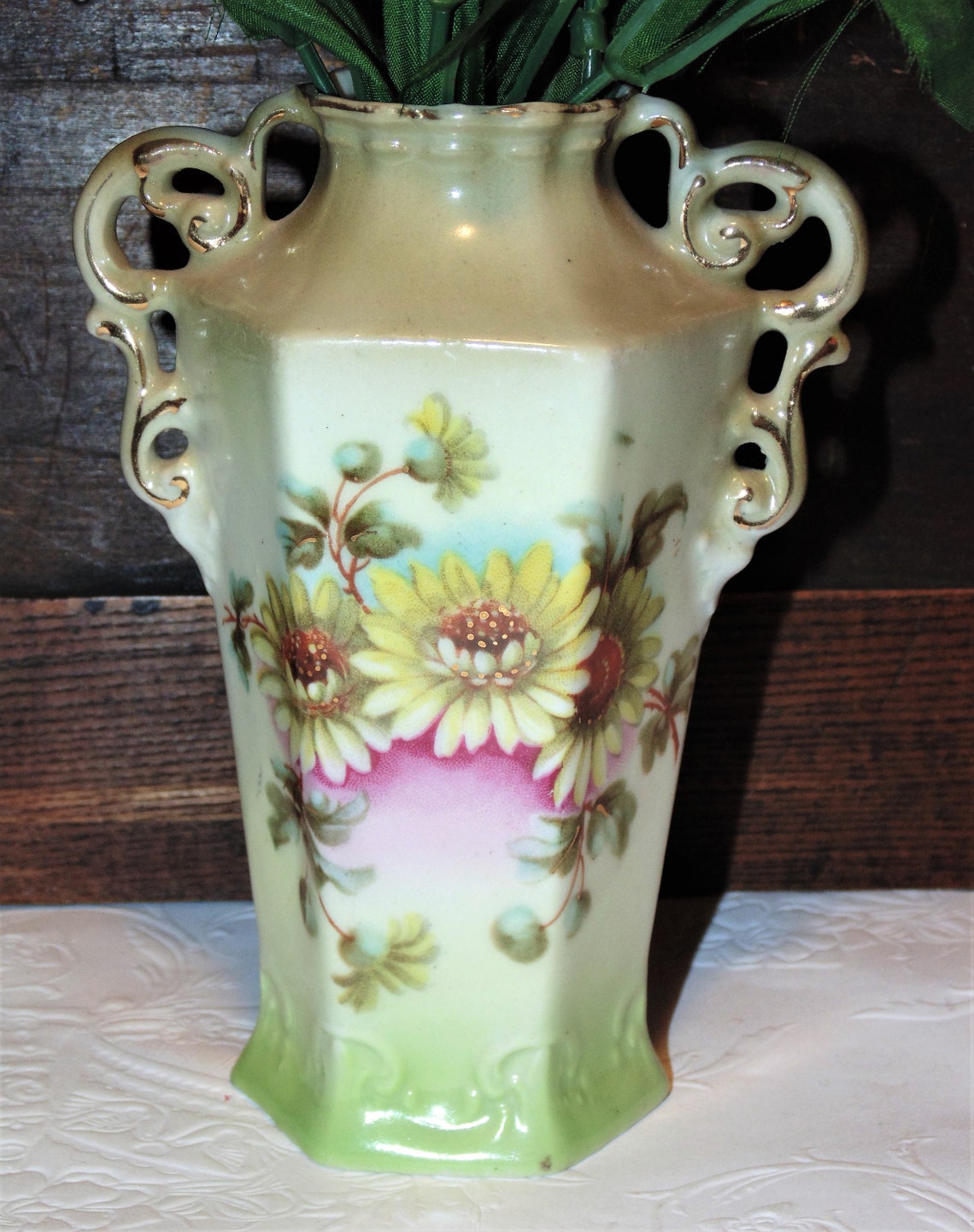 Vintage Austrian Vase Hand Painted Flowers Urn With Ornate Etsy