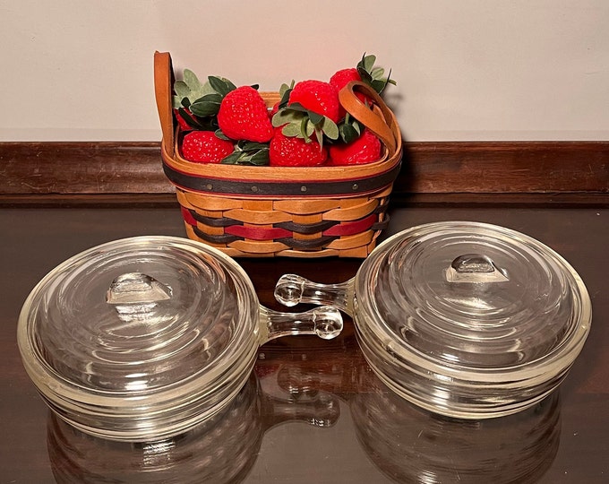 Vintage Soup Bowls With Lugged Handles, Clear Glass Ribbed Design