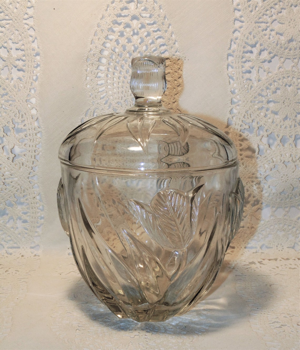 Large Candy Dish With Raised Relief Tulips Cookie Jar Etsy