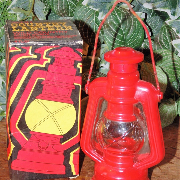 Vintage Avon Bottle In Original Box, Country Lantern, Red Barn or Railroad Light, Collectible Bottle, Train Lantern Figurine