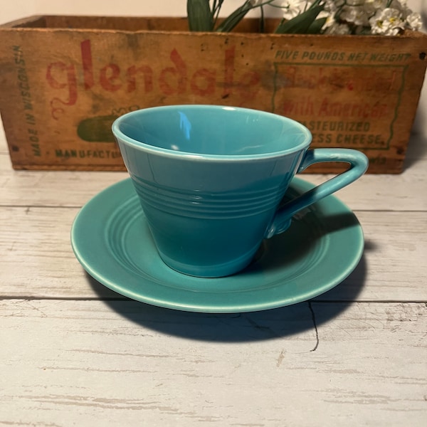 Harlequin Fiesta Cup and Saucer, Peacock Blue, Homer Laughlin, Replacement Dinnerware