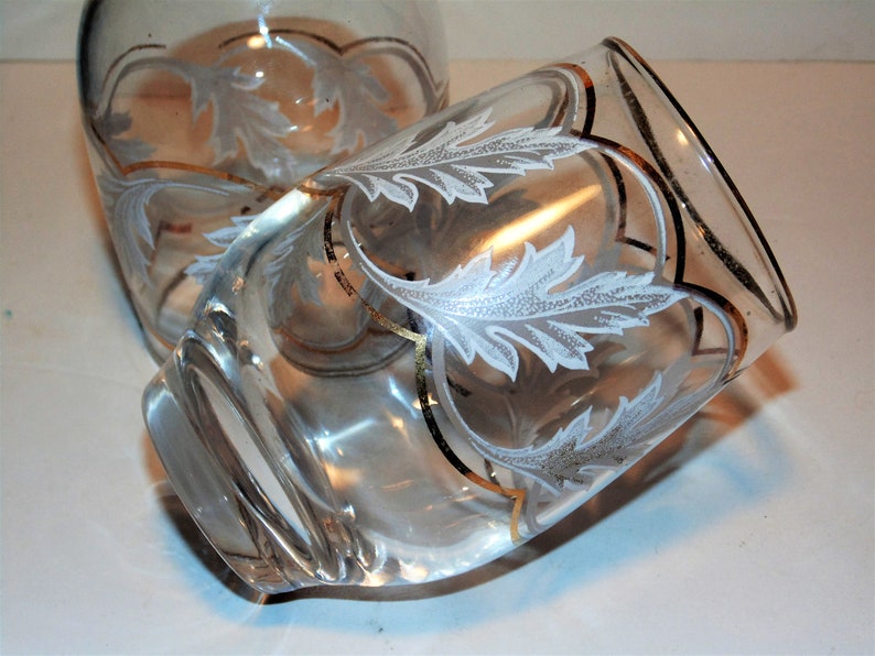 Kitchen Drinkware Two Glasses Gold Trim Vintage Glassware Leaf Pattern Libbey Roly Poly Tumblers Granny Chic.