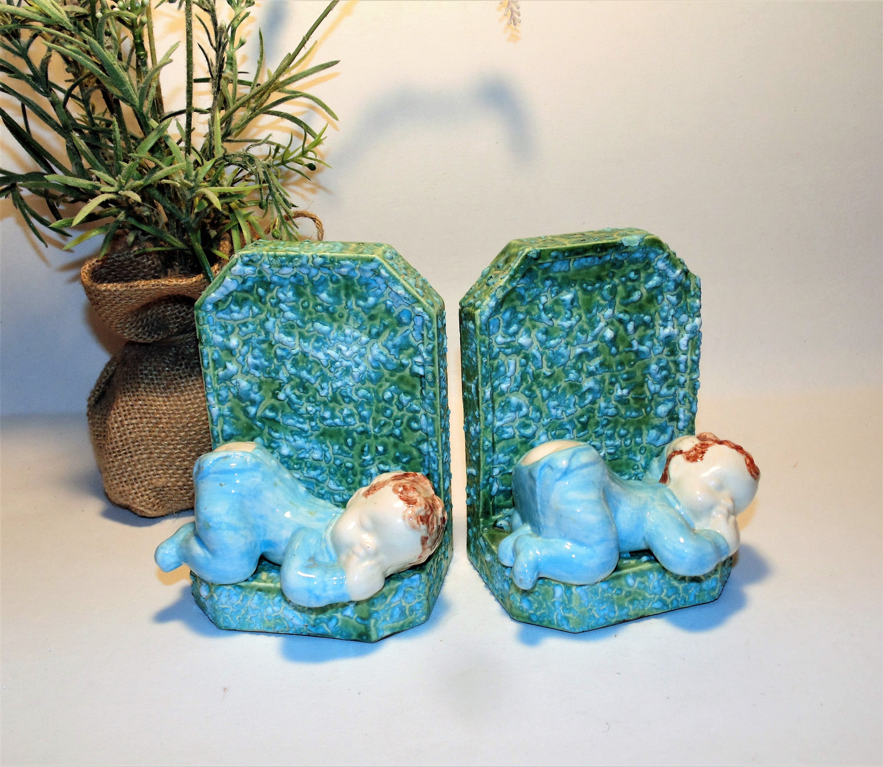 Sleeping Baby Bookends Vintage Nursery Decor Ceramic Book Etsy