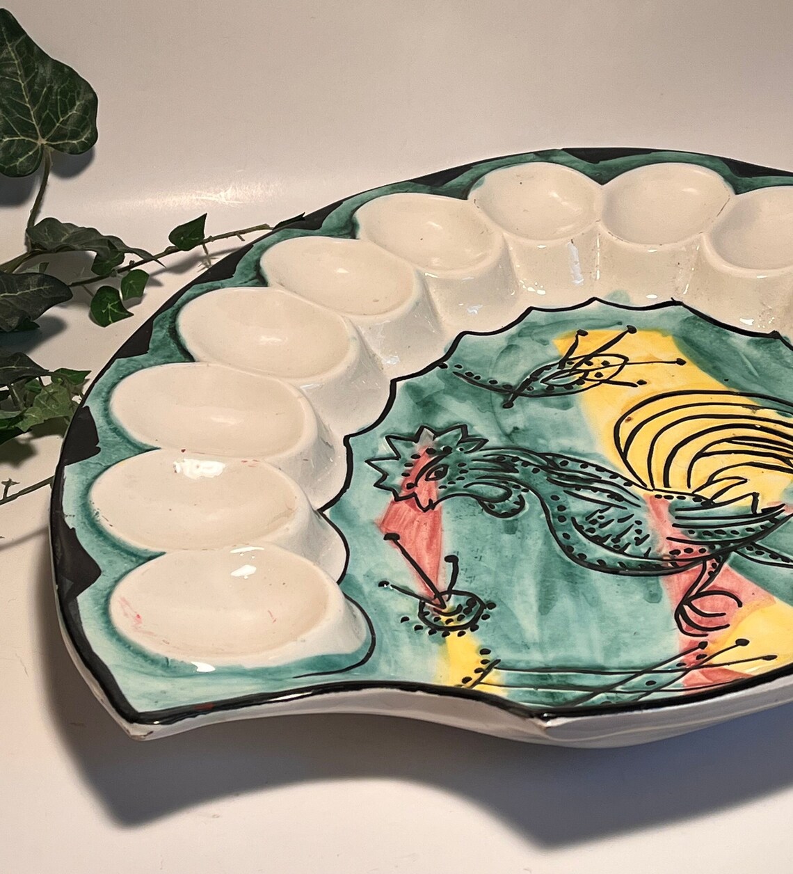 Italian Pottery Devilled Egg Plate Platter Hand Painted Etsy