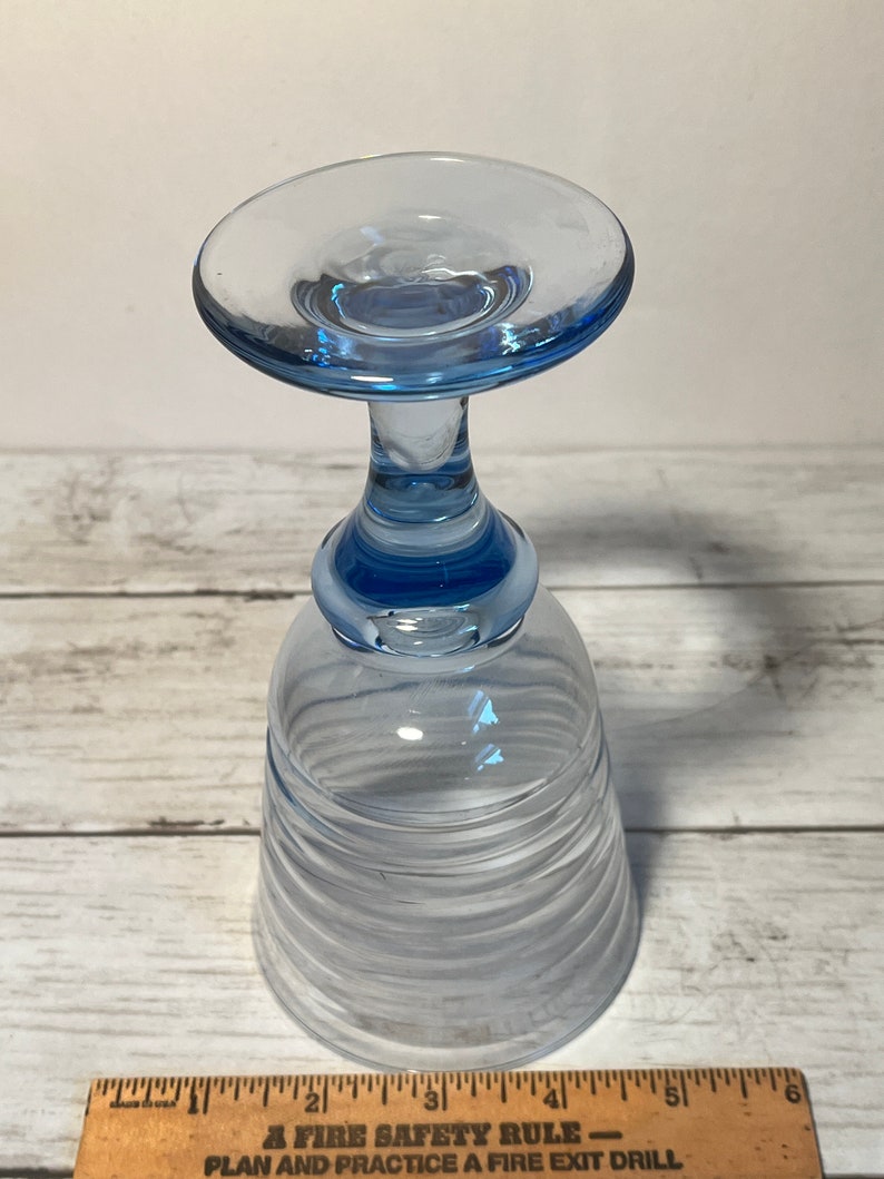 Libbey Blue Glass Goblet, Sirrus Pattern, Retro Ribbed Glass