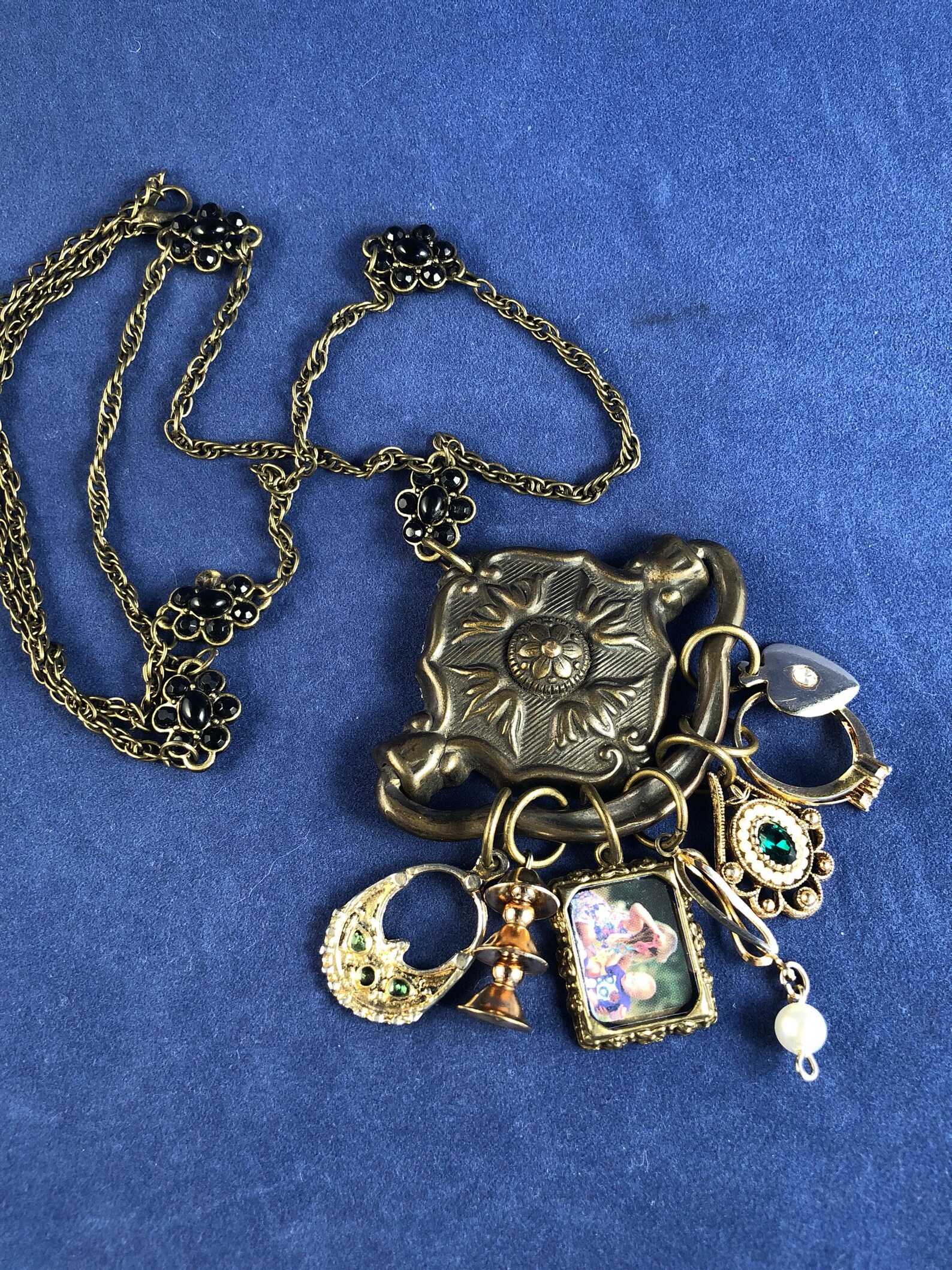 Antique Drawer Pull Pendant Charm Necklace Yellow Charms Etsy