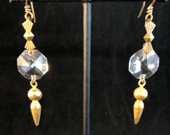 Crystal Earrings - Chandelier Crystals - Drop Earrings - Dangle Earrings - Crystal and Gold Earrings - Wedding - Boho - Glam - Vintage -