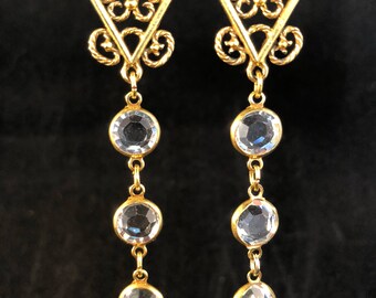 Crystal Drop Earrings - Filigree Earrings - Gold and Crystal Earrings - Filigree and Crystal Earrings - Crystal Earrings -