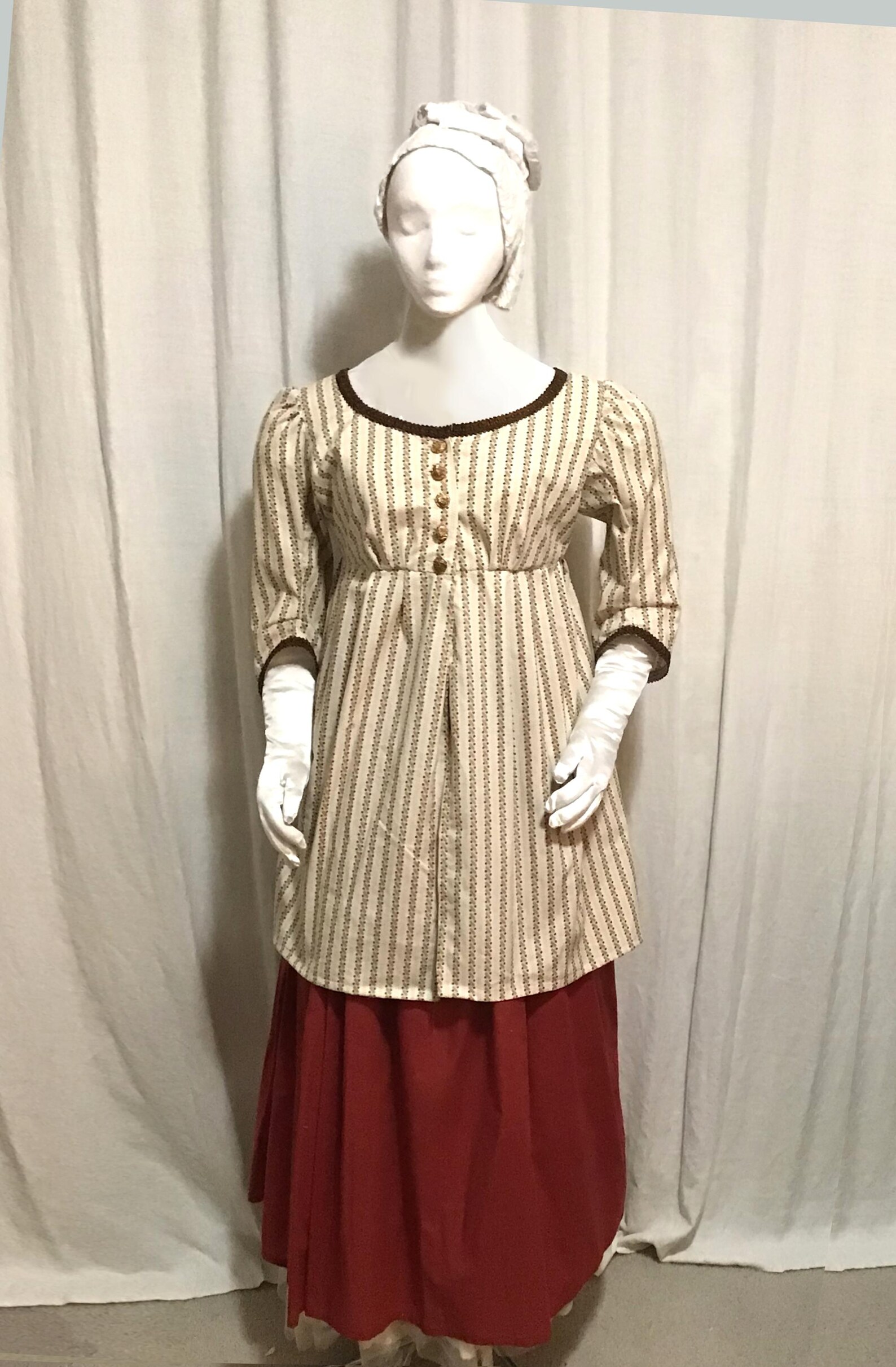 Top Half Robe Regency -‘half-robe” Ensemble - Zig-zag Brown Print – Bust 36 - Robe ...
