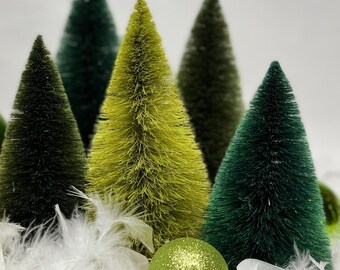 Holiday Green Handmade Vintage Style Large Tall Sisal Bottle Brush Trees for your Mantel or Centerpiece.