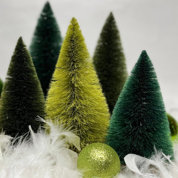 Holiday Green Handmade Vintage Style Large Tall Sisal Bottle Brush Trees for your Mantel or Centerpiece.