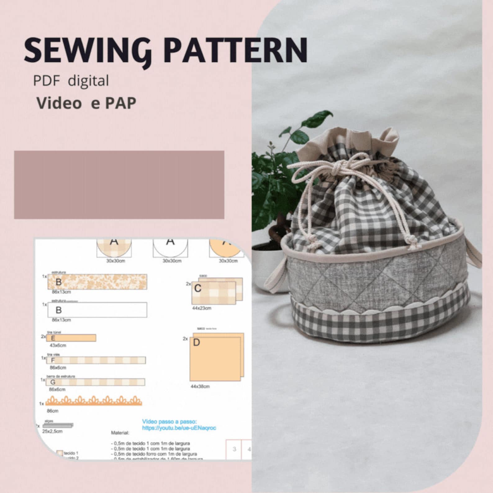 Fabric Bread Basket Sewing Pattern | PDF Digital Download: Full Size ...