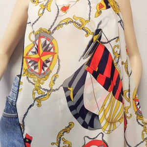 Nautical Long Neck scarf Light weight chiffon , Sail Boats Stars Anchors Fall Fashion Womens Accessories