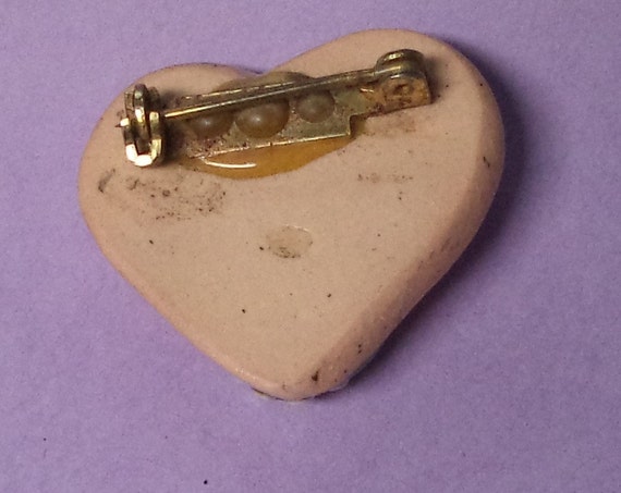 Sal----Vintage Ceramic Heart Name Pin  Brooch Jew… - image 2