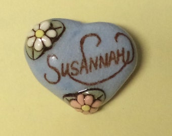 Susannah---Vintage Ceramic Heart Name Pin  Brooch Jewlery Accessories Gift Ideas