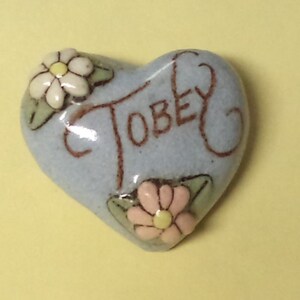 Tobey---Vintage Ceramic Heart Name Pin  Brooch Jewlery Accessories Gift Ideas