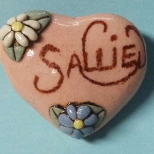 Sallie---Vintage Ceramic Heart Name Pin  Brooch Jewlery Accessories Gift Ideas