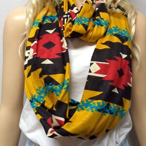Southwestern Golden Colorful   Infinity Scarf SUPER Soft Jersey Knit