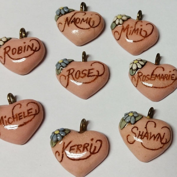 Pick One------Naomi---Mimi-------Rosemarie---Michele---Kerri------Vintage Ceramic Heart Name Pendant