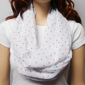 4th of July Red White Blue ---Patriotic Polka Dots --light weight & sheer  Infinity Scarf
