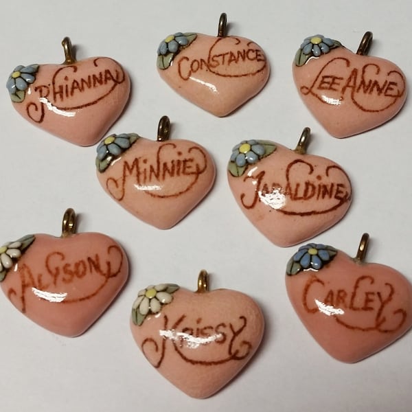 Pick One------LeeAnne---Minnie----Jaraldine---Alyson---Krissy---Carley----Vintage Ceramic Heart Name Pendant