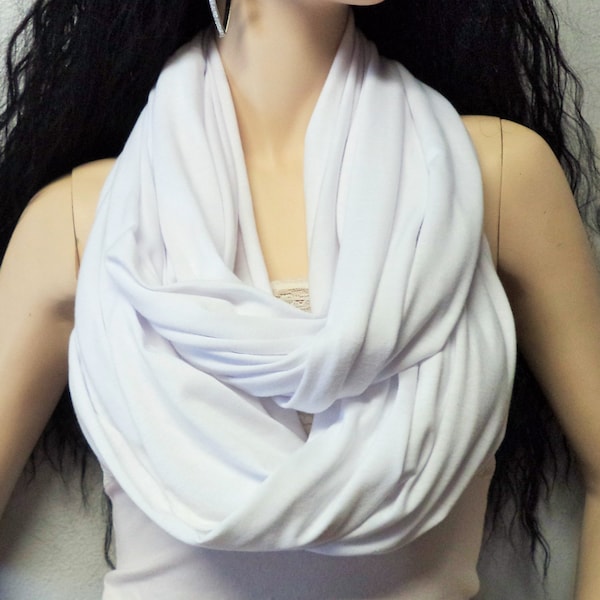 WHITE  Infinity Scarf SUPER Soft Jersey Knit